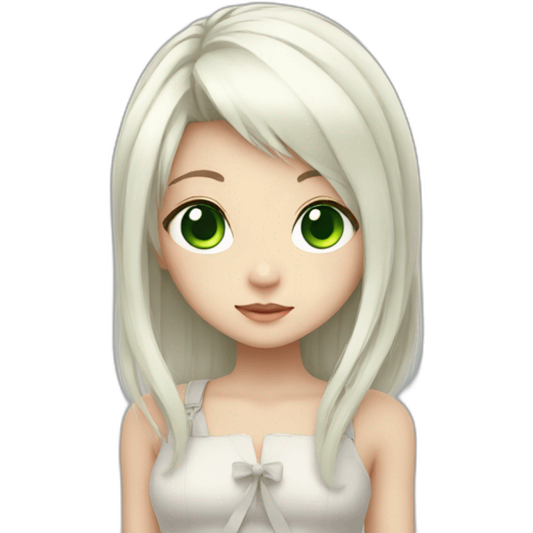 small anime girl with white hair , green eyes emoji