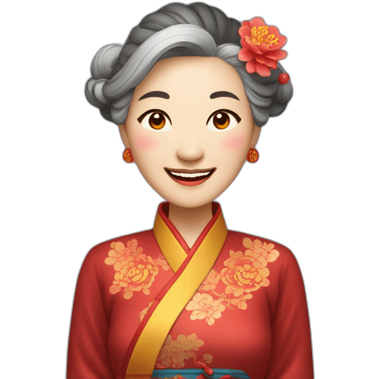 Chinese senior lady with nice smile dressed Chinese traditionaltradition Chinese emoji