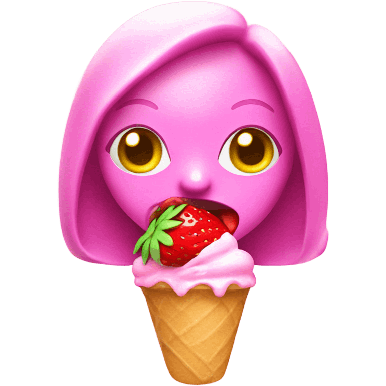 Pretty pink female alien, eating a strawberry icecream  emoji