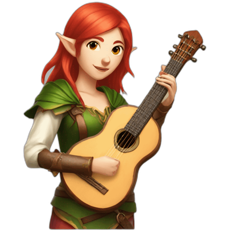 Baldurs gate 3 portrait of female elf bard with red hair playing a lute emoji