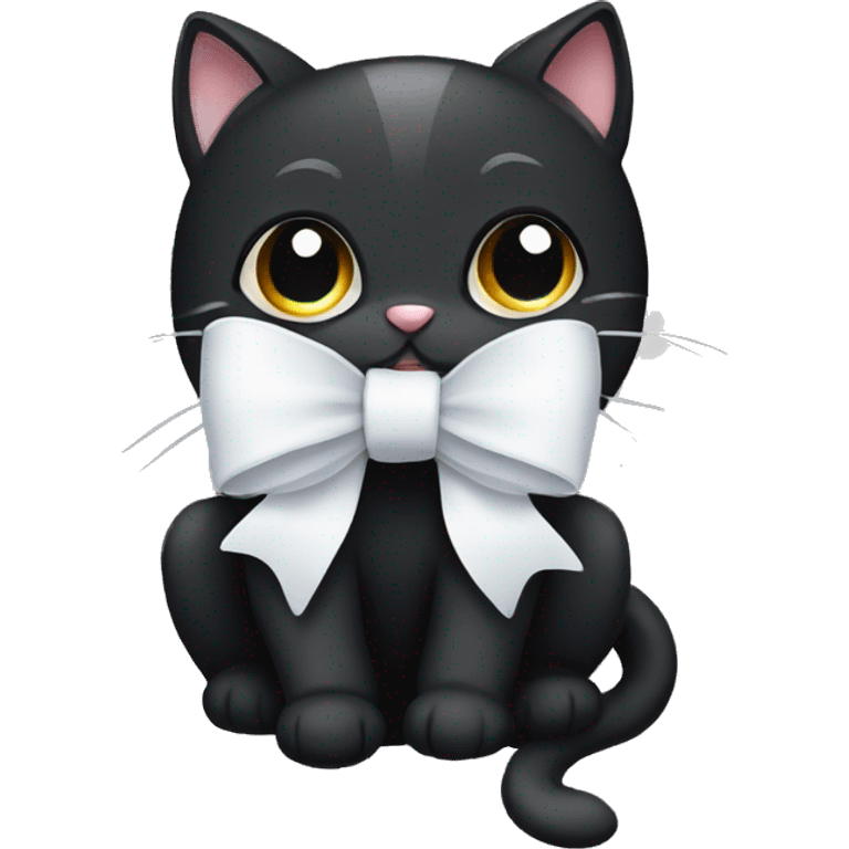 cute black cat with white bow emoji