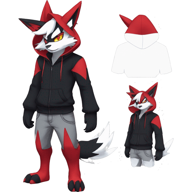 Edgy Cool Anthro Zoroark-Zangoose-Litten Fakemon Fursona Hoodie Full Body emoji