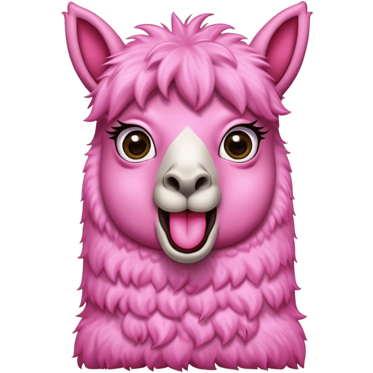 a pink llama with a surprising face, wide eyes, long tongue  emoji