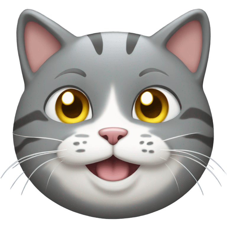 Gray chubby cat with a grin  emoji