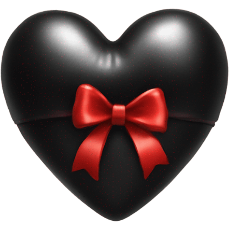 Shiny Black heart wrapped in red bow, realistic emoji