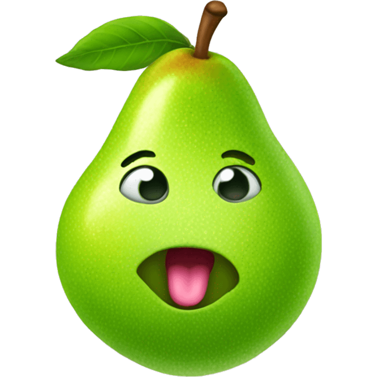 Shiny Green Cute pear with tongue emoji