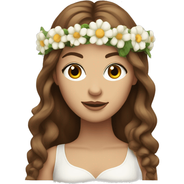 white female singer with long brown hair wearing a flower crown on her head emoji