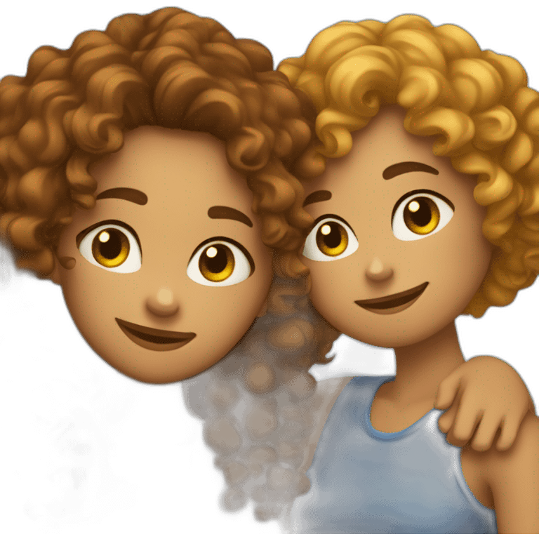 two friends girls with curly hair hugging emoji