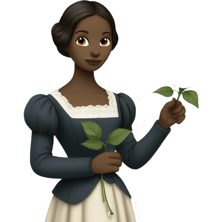 Charlotte Bronte holding a white rose in her hand emoji