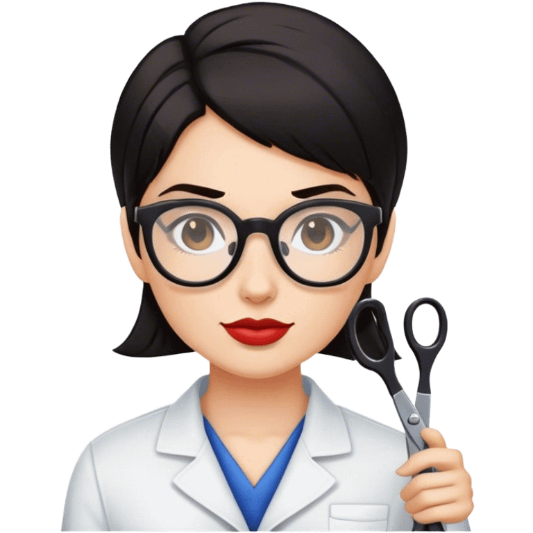 Dark haired female barber wearing glasses emoji