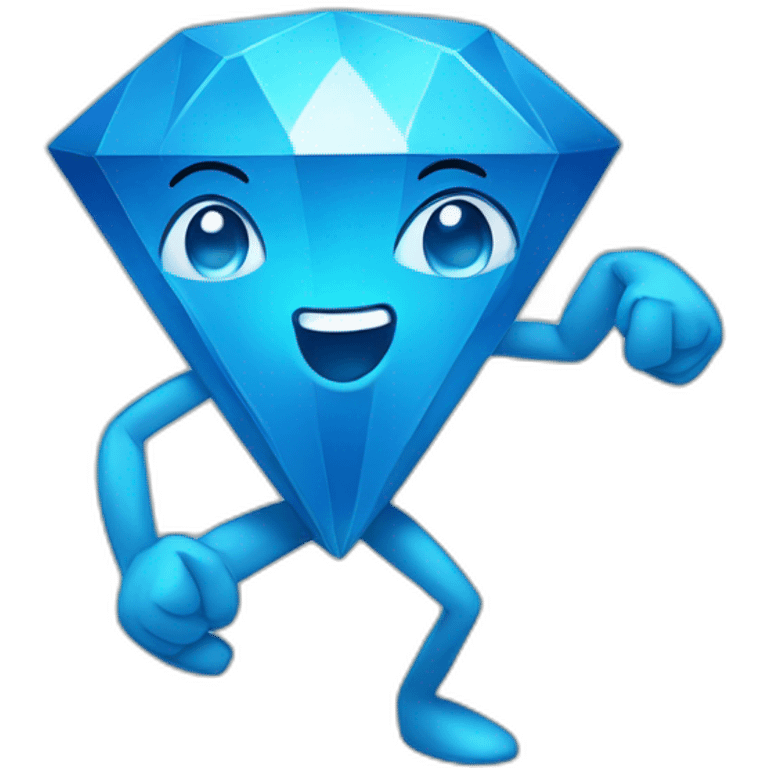 Blue diamond with a face, arms and legs, doing something random emoji