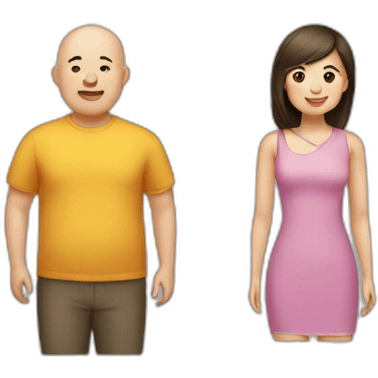 4 friends. Chinese lady, bald man, fat man, brown hair lady emoji