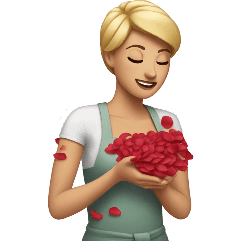 woman peeling rose petals emoji