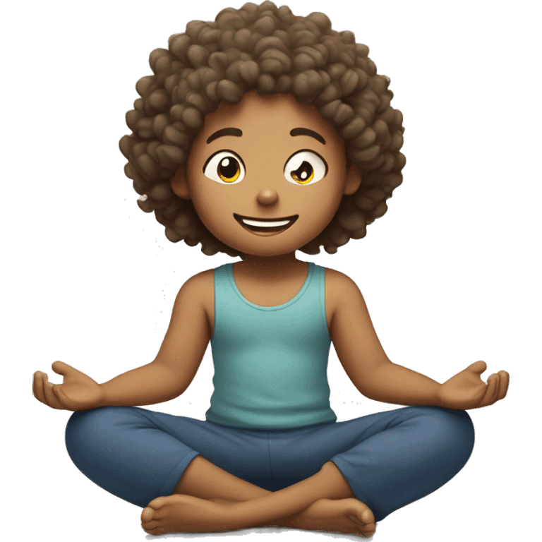 happy scandinavian kid with curly hair meditating in lotus position emoji