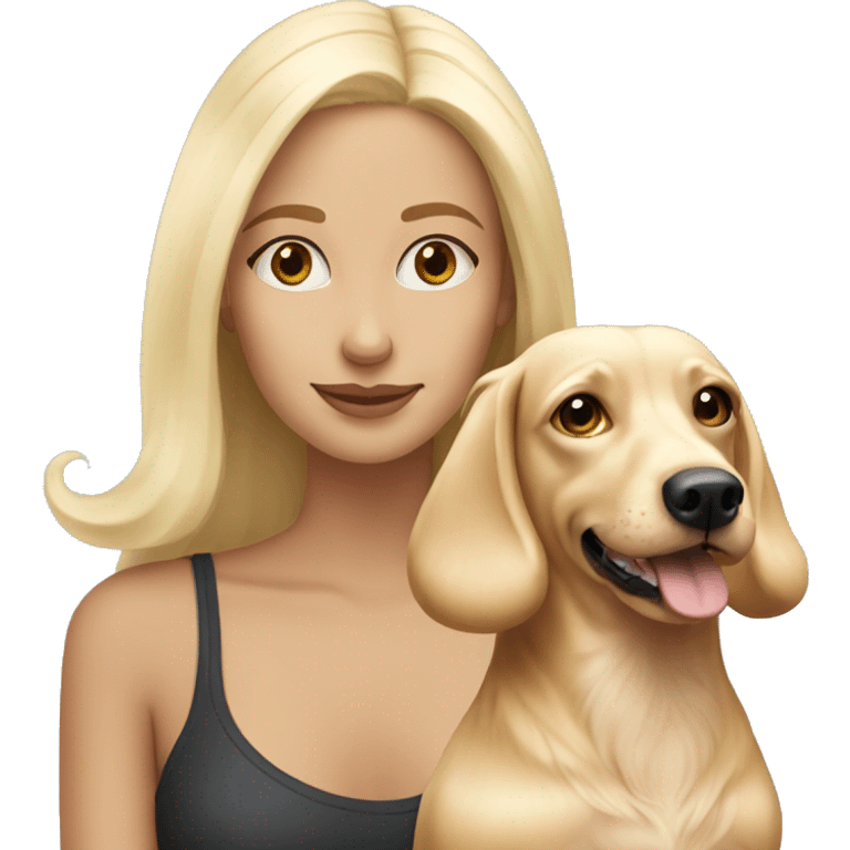 white blonde girl with blonde dachsund long haired dog emoji