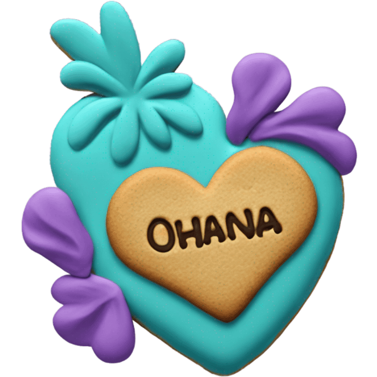 Teal purple Cookie heart with ohana emoji