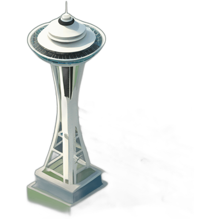 Simplified Seattle space needle, bold, 3d, cartoon style, 🗽, iconic, exaggerated proportions, landmark emoji