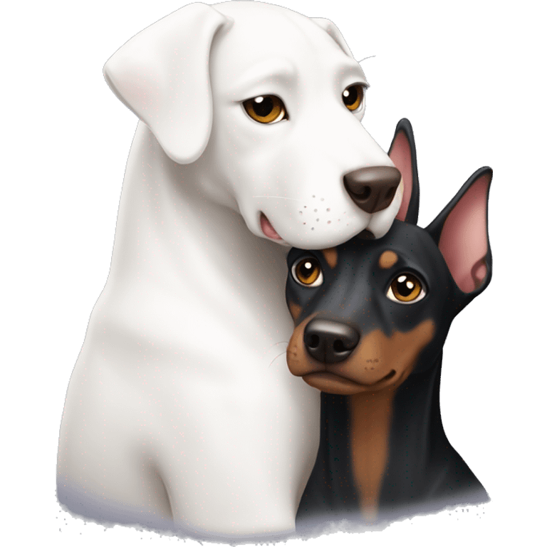 Pure white cat with Doberman hugging  emoji