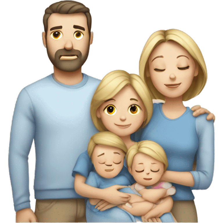 Caucasian family with mother, father, 3 kids and 1 baby sleeping emoji