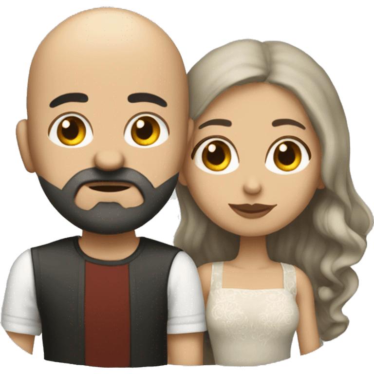 White (bald man) with (dark beard) kissing short (Mexican woman) with (long dark wavy hair) emoji