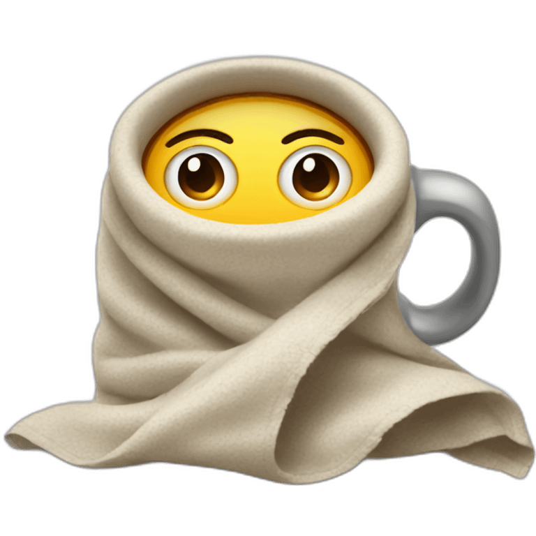 only two eyes inside a blanket and a coffee cup emoji