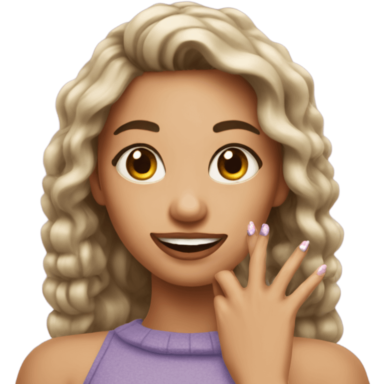 Beautiful girl with a funny nail emoji