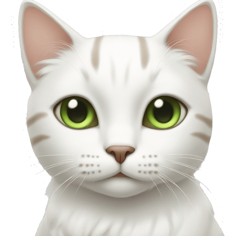 White cat with brown stripes and green eyes emoji