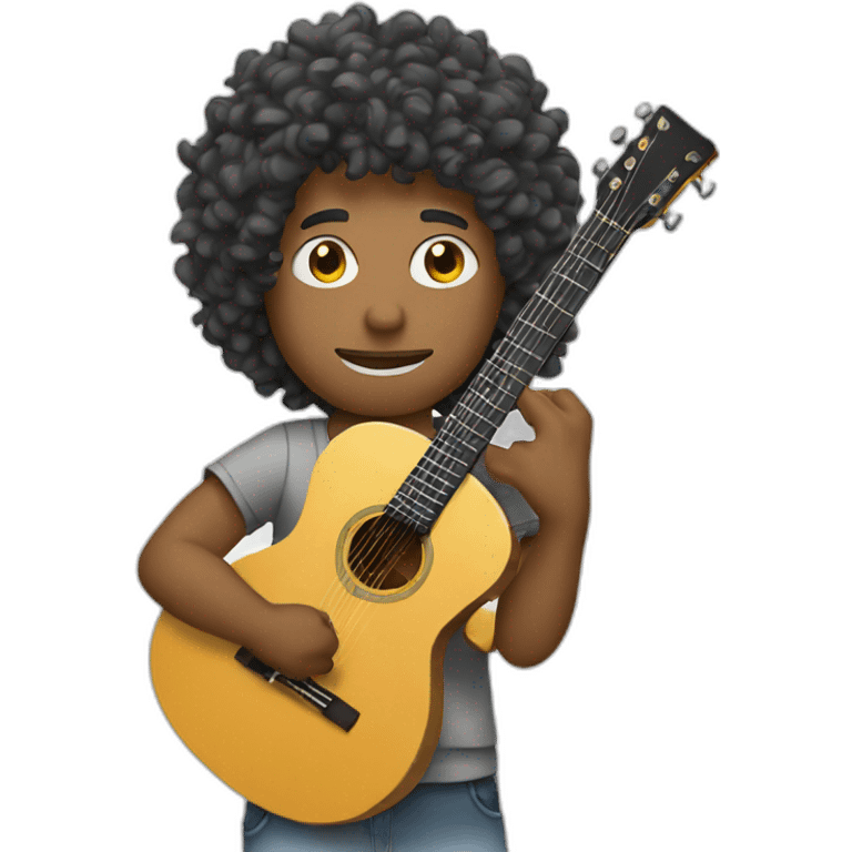 a man carries a guitar with curly hair his color is white  emoji