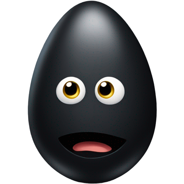 Black egg with a silly face emoji