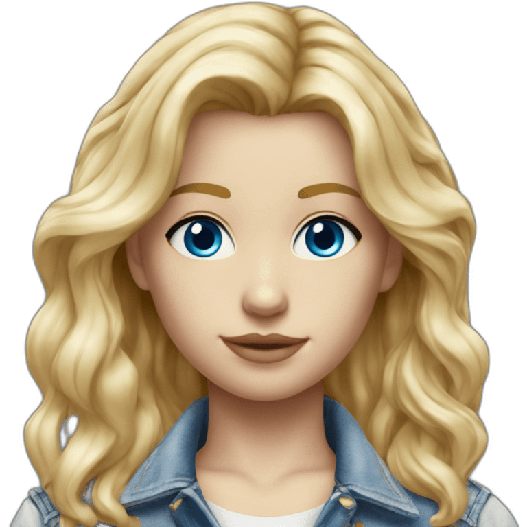 hyperrealist caucasian square cut blonde hair blue eyes white top jean jacket emoji