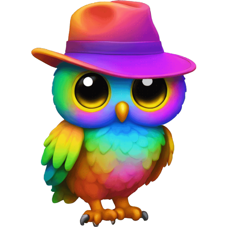 Chibi rainbow owl with neon hat  emoji