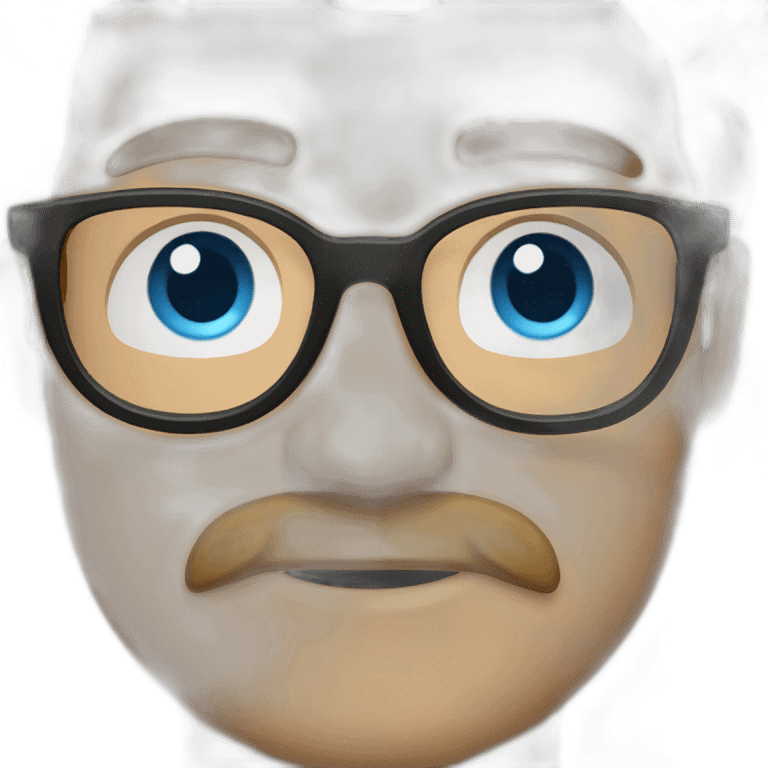 man with short light brown hair, beard and mustache and glasses, blue eyes and his hand show like emoji