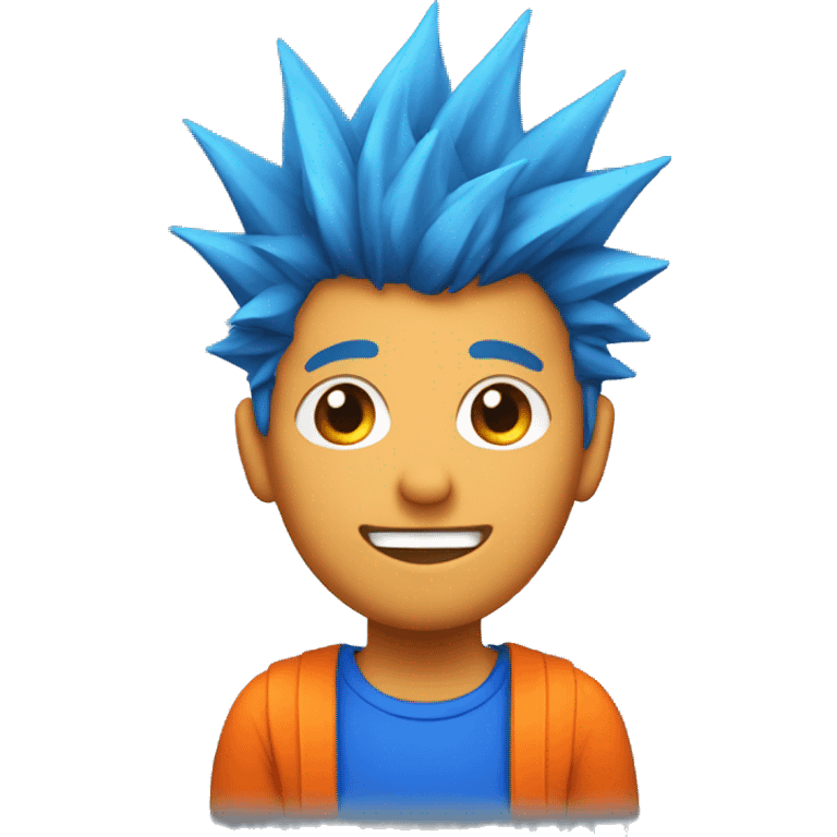 Guy the an orange and blue top, blue spiky hair emoji