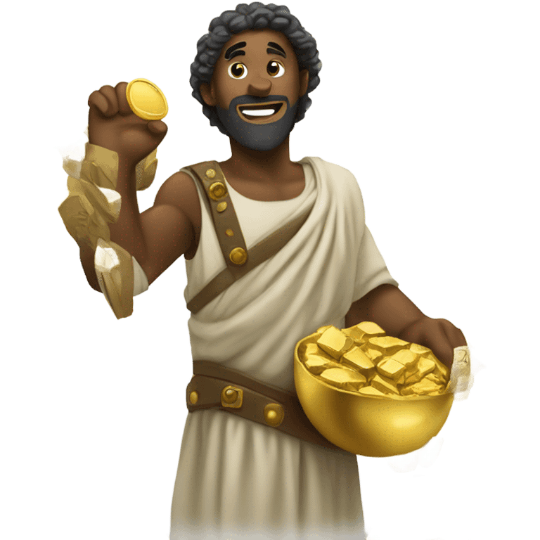 Biblical man grabbing alot og gold in PNG  emoji