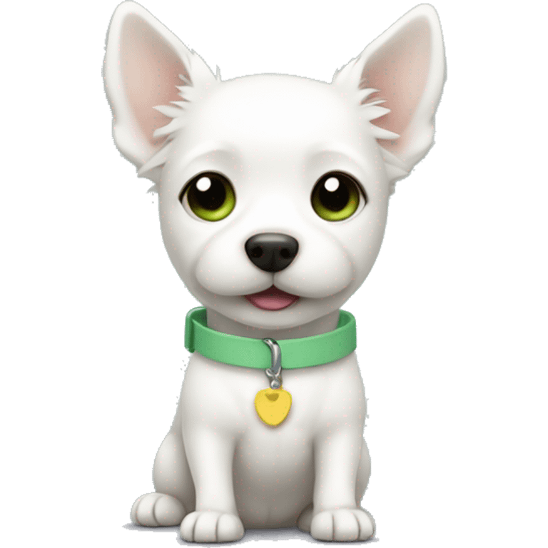 Small white dog with pastel green collar emoji