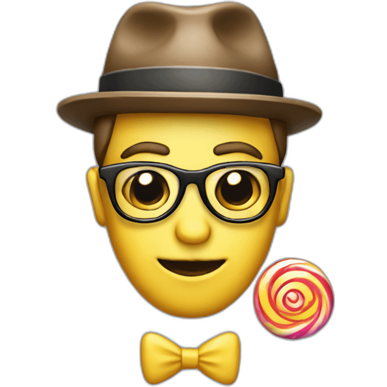 nerd emoji with propeller-hat holding a lollipop emoji