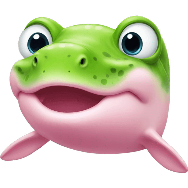 Pink beluga whale with the face of a frog emoji