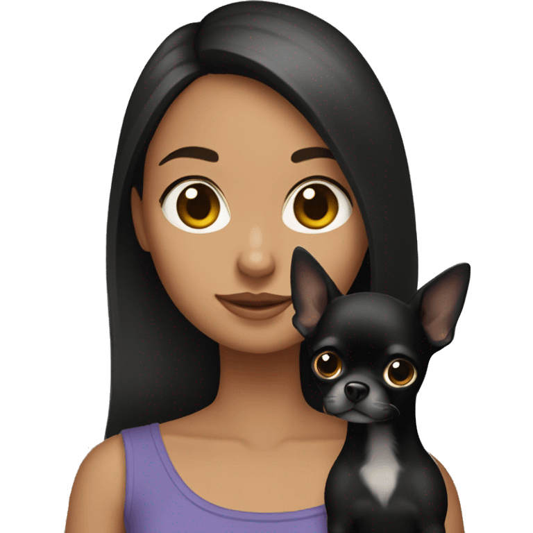 Brunette girl holding black chihuahua emoji