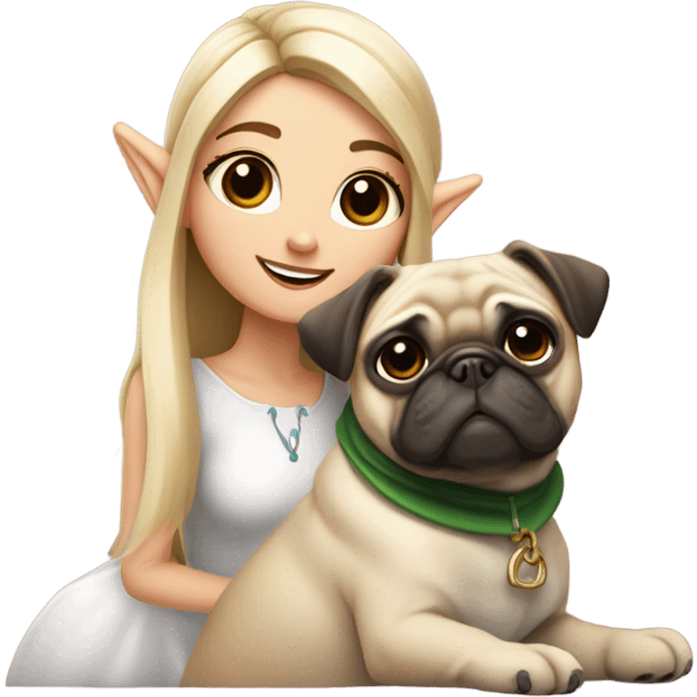 white girl elf with dog pug emoji