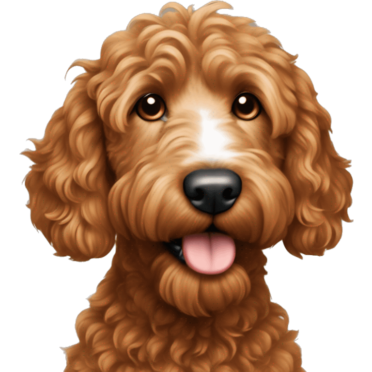 red goldendoodle with wavy hair and a white nose emoji