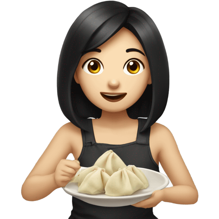 girl with black hair eating dumplings  emoji