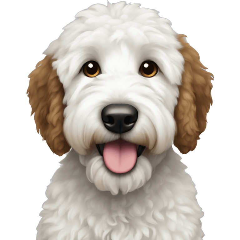 white and black goldendoodle with brown eyes emoji