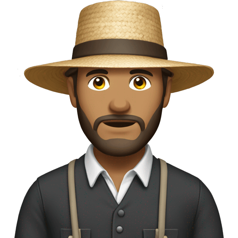 Amish man white with brown straw hat building a building emoji