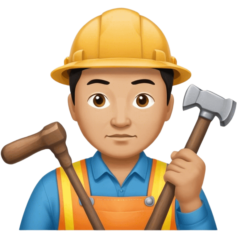 photorealistic kazakh worker middle age with 
hammer emoji