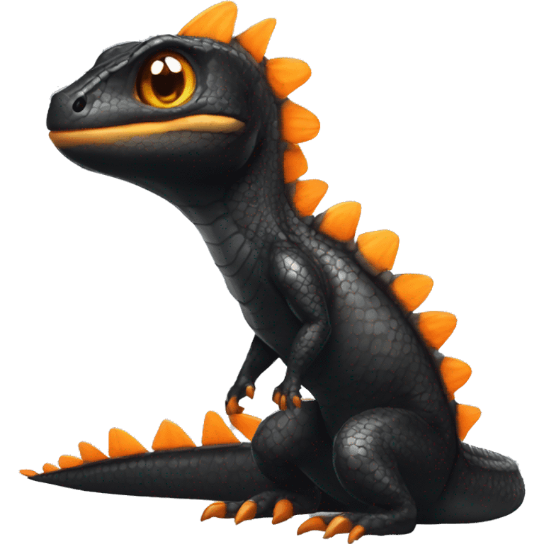 Black Shiny Lizard-Reptile-Raptor-Fakémon with Orange belly Full Body emoji