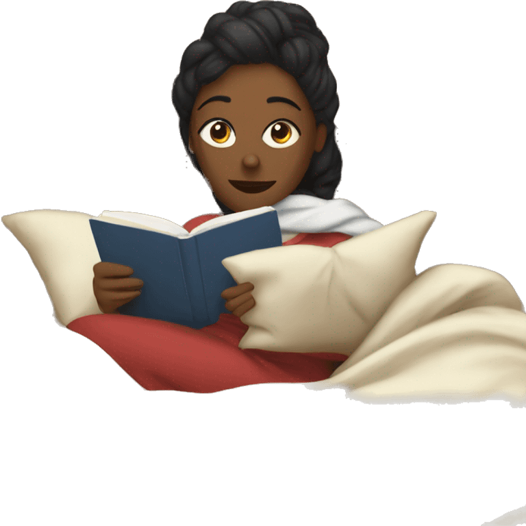 Lady laying on couch under a blanket reading a book emoji