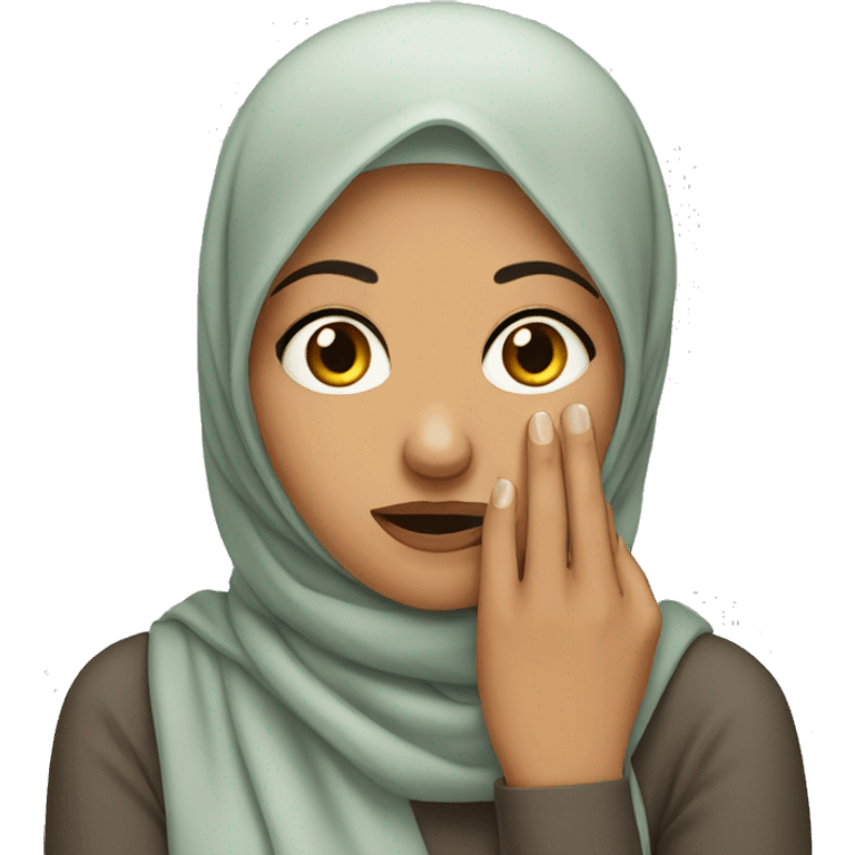 Nervous woman in hijab biting nails emoji