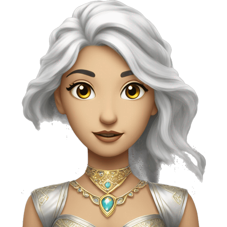 A Veela is a mesmerizing creature with silvery-gold hair, radiant skin, and entrancing eyes. They exude an aura of allure and enchantment, capable of captivating those around them with their graceful presence and melodic voices. emoji