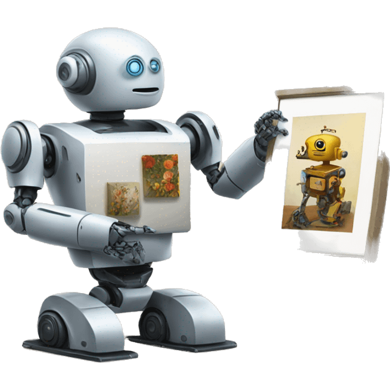 robot holding beautiful painting emoji