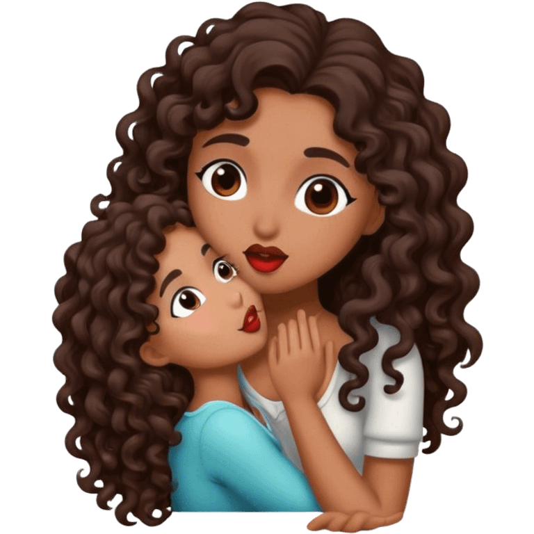 Brown woman with dark brown long curly hair giving a kiss emoji